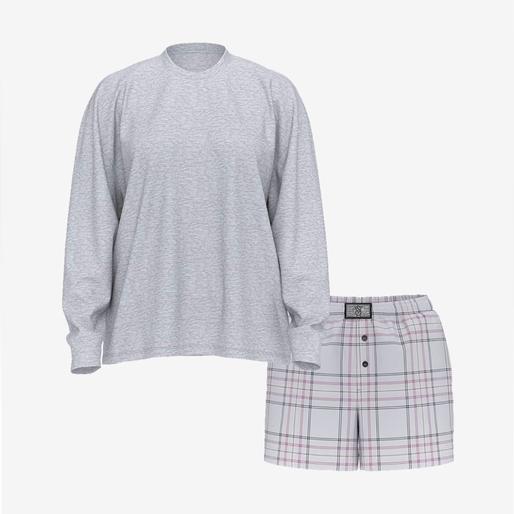 Victoria's Secret Flannel Tee-Jama Set Gray and Pink. NWT. - Picture 4 of 6